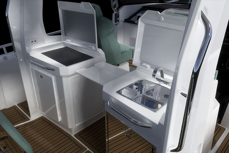 Cocina exterior de la Nimbus Sport Tender 35