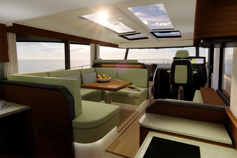 Rendu du salon lumineux du Nimbus 495 Coupé