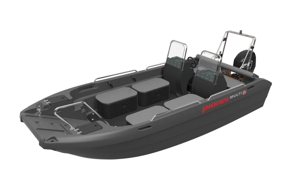 PIONER MULTI III viewed from the exterior at a side angle, with seats, control console and navigation arch visible