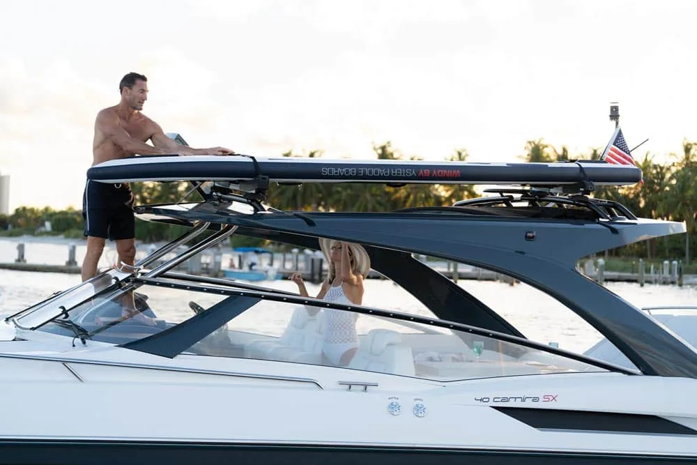 Windy Boat Hard-top of the Windy 40 Camira RS holding a paddleboard