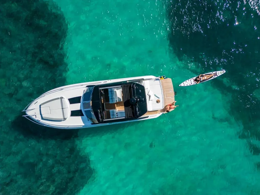 19092023-DJI_0013 Aerial view from above of the Windy 40 Camira RS with a paddleboard in the water